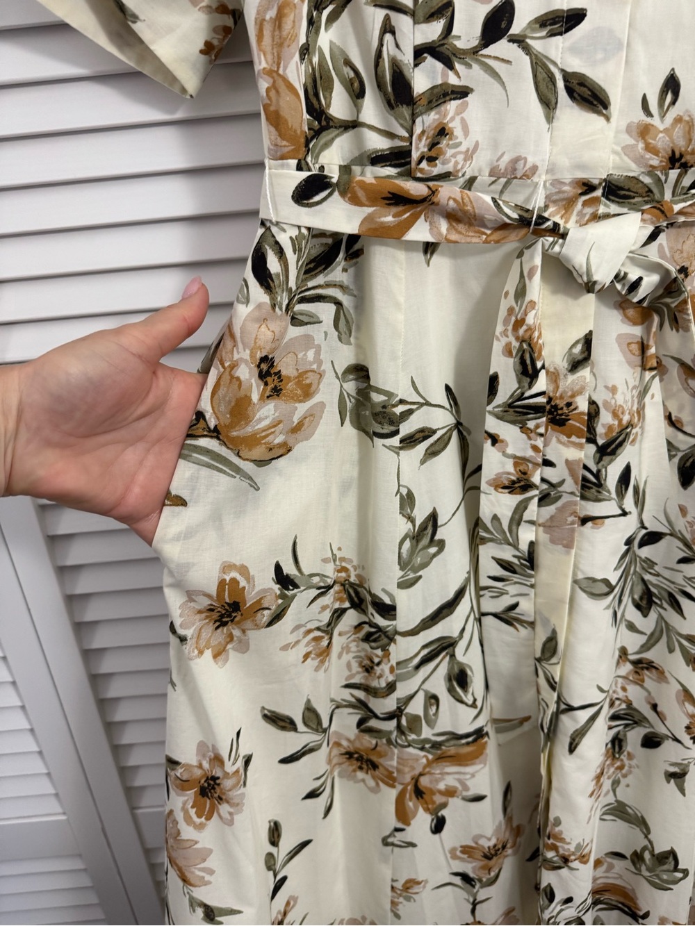 NWT Calvin Klein Floral Cotton Button-Up Belted Shirt Dress - 6 - Picture 5 of 13